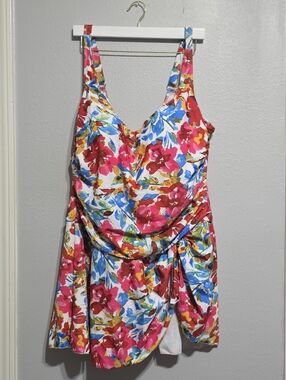 Floral Ruched One-Piece Swim Dress in Multi